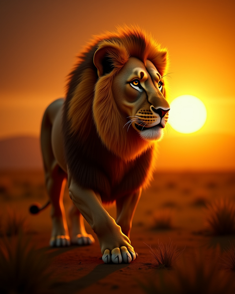 Lion on the savannah artwork